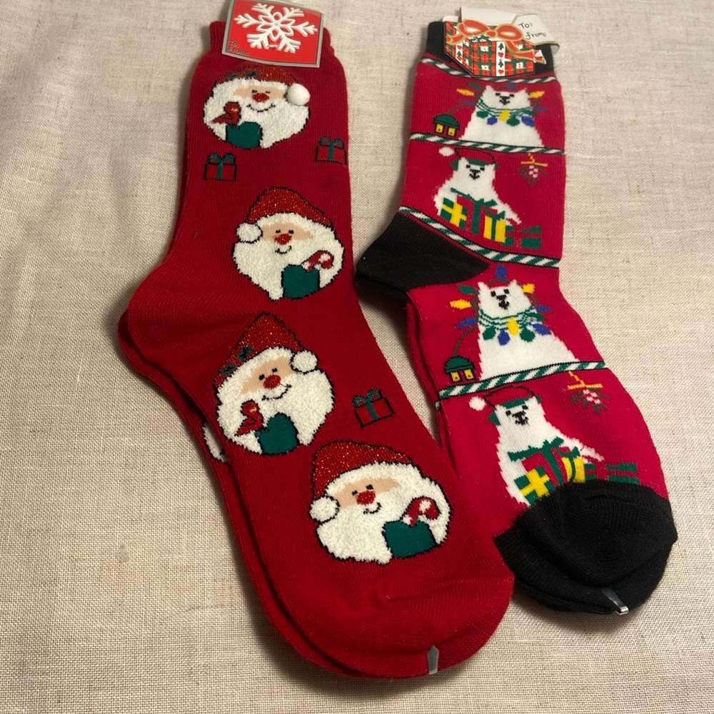 New Ames Vintage womens Socks Polar Bear Ugly Christmas Santa red Socks 90s LOT